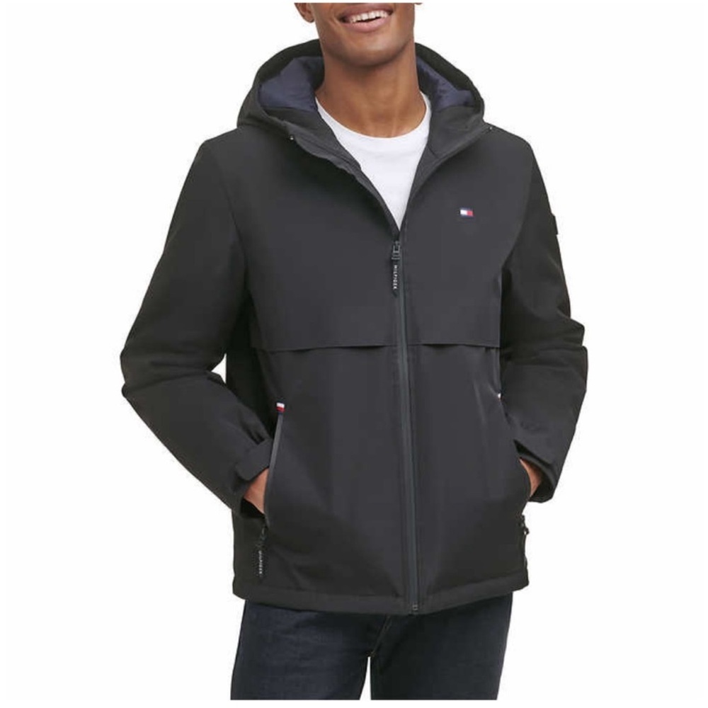 Tommy Hilfiger Men's Black Soft-Shell Hooded Performance Jacket Size: XL‎